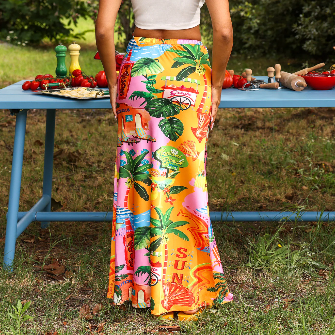 Bias Drawstring Maxi Skirt - Sunlit Spritz - Image 6