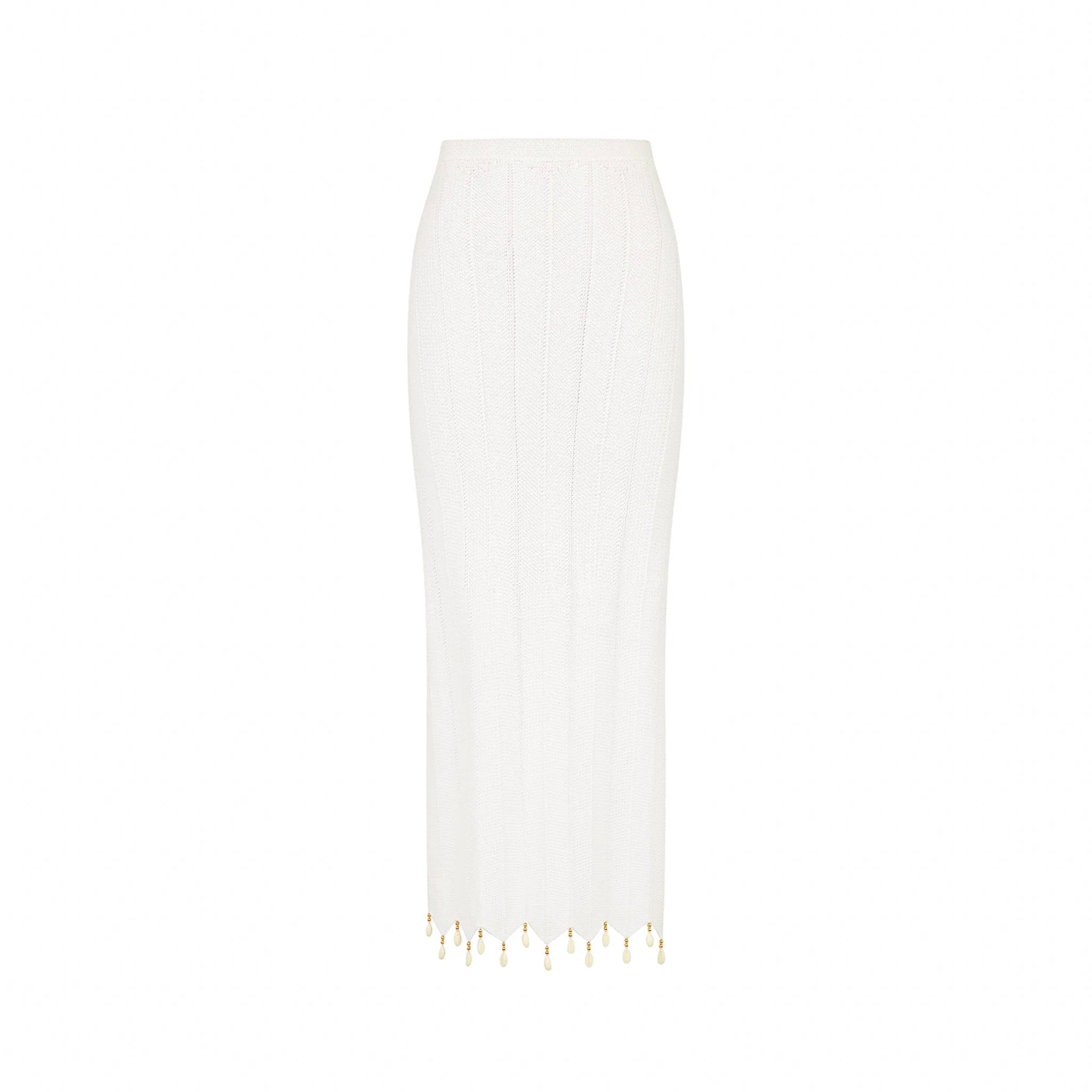 Chevron Knit Midi Skirt - Whipped White