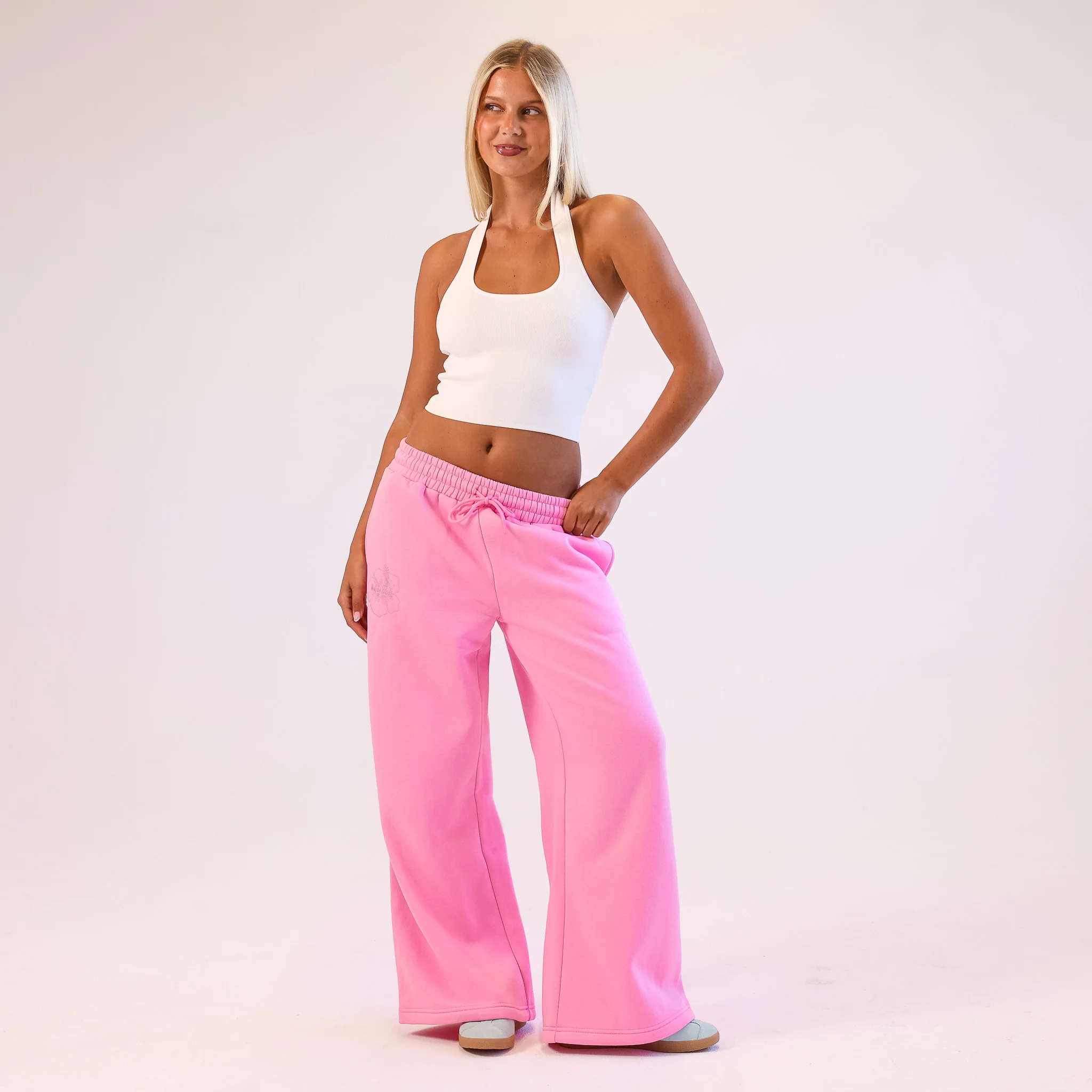 Embroidered Track Pants - Powder Puff - Image 2