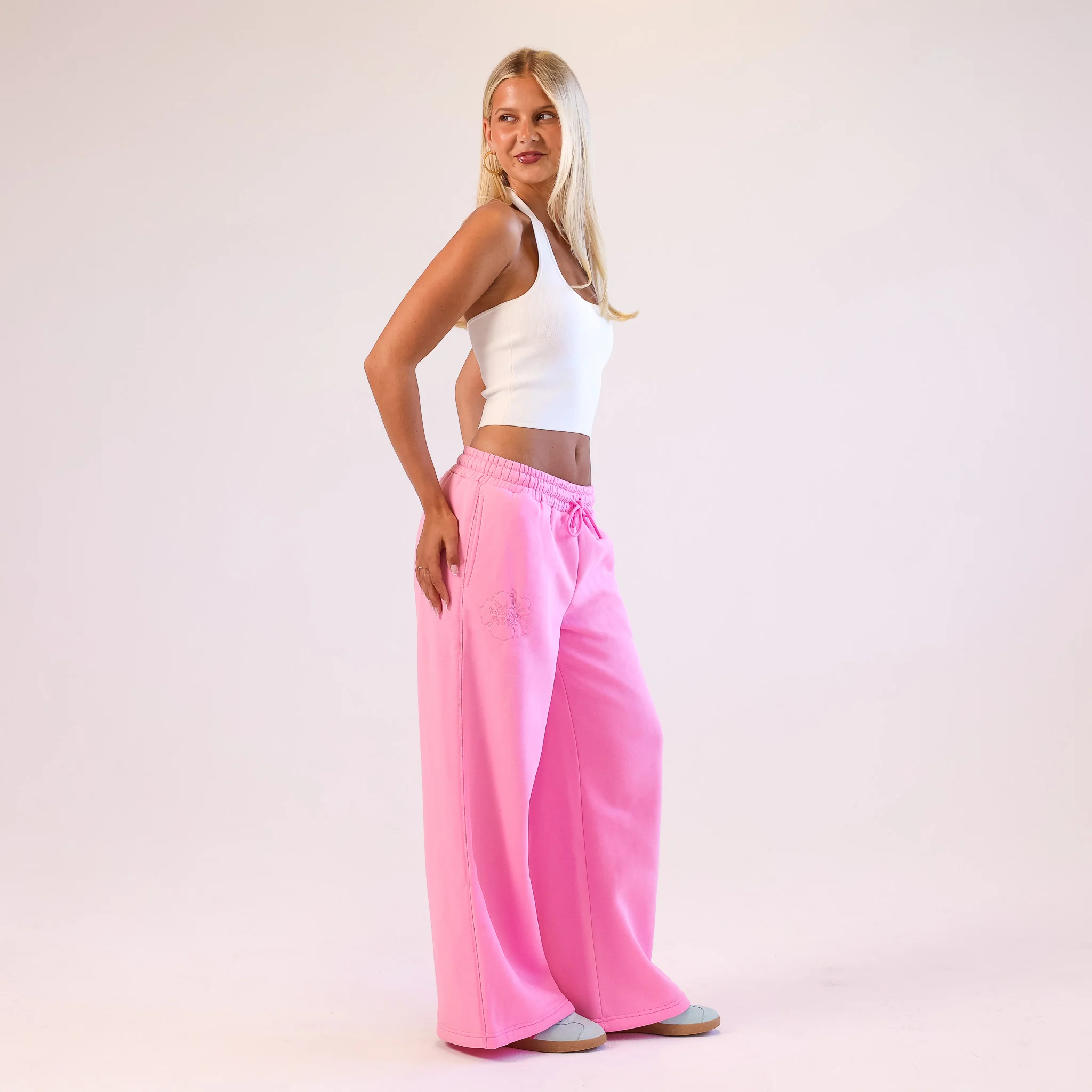 Embroidered Track Pants - Powder Puff - Image 3