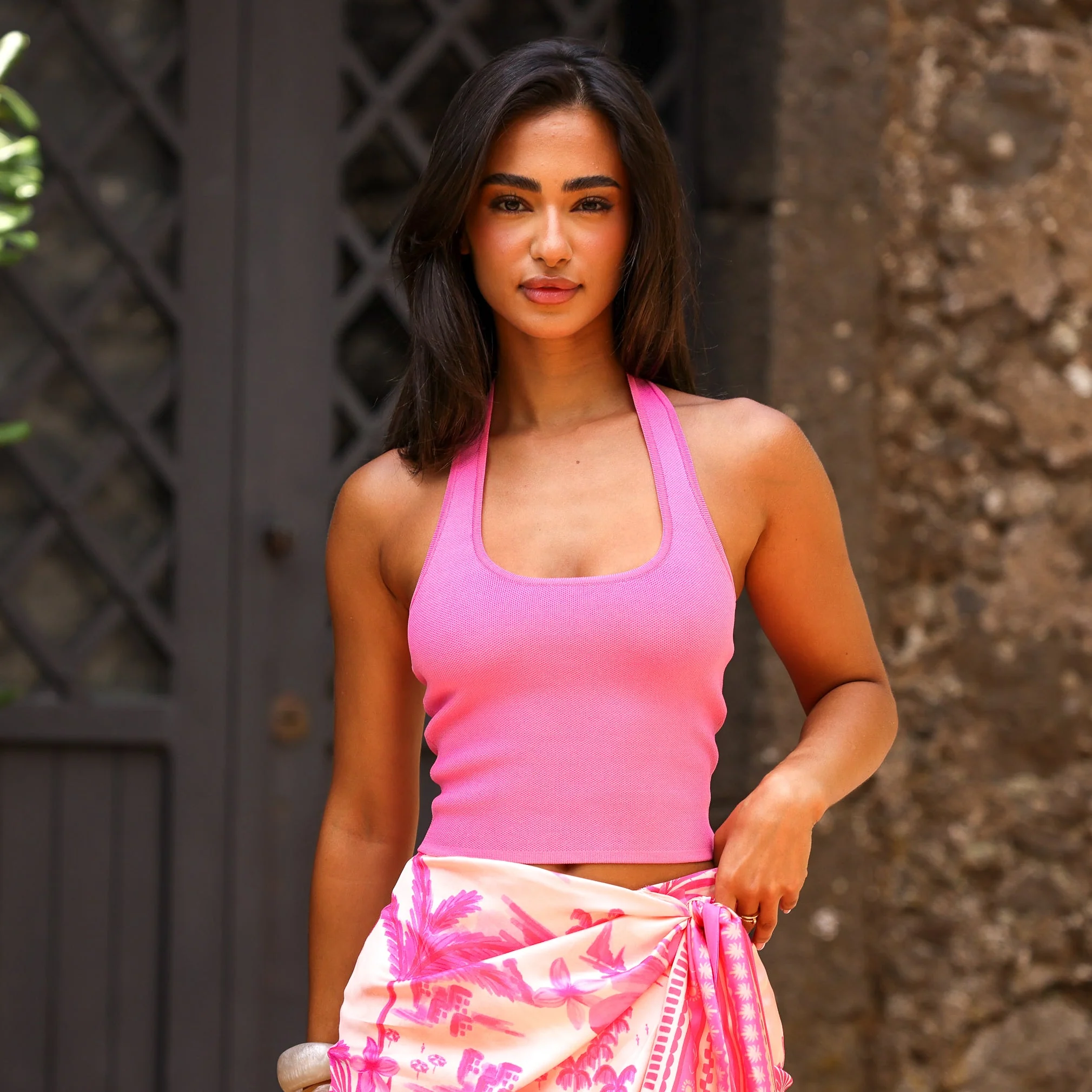 Knit Halter Tank Top - Island Rose - Image 2