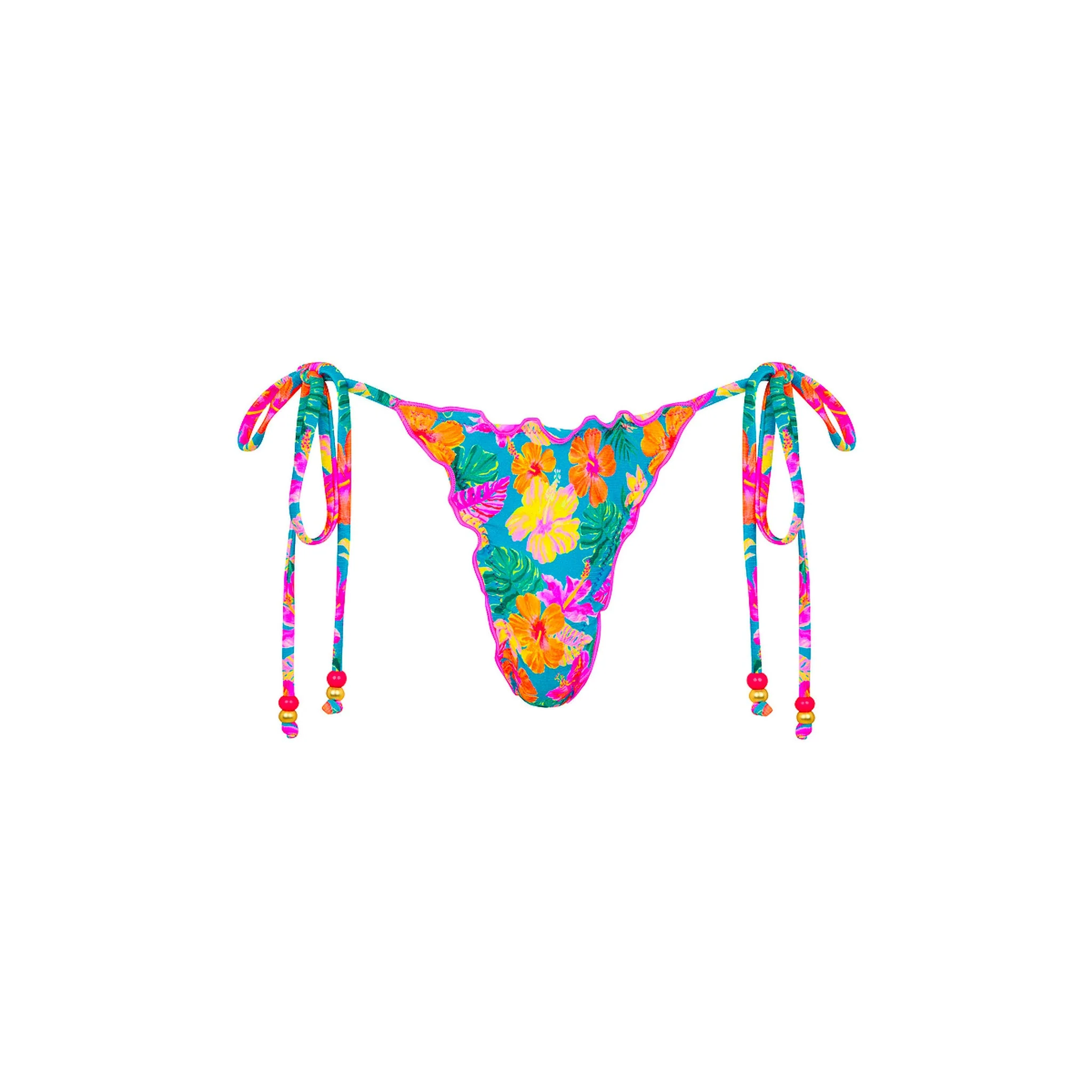Lettuce Edge Thong Tie Bikini Bottom - Paradise Pop