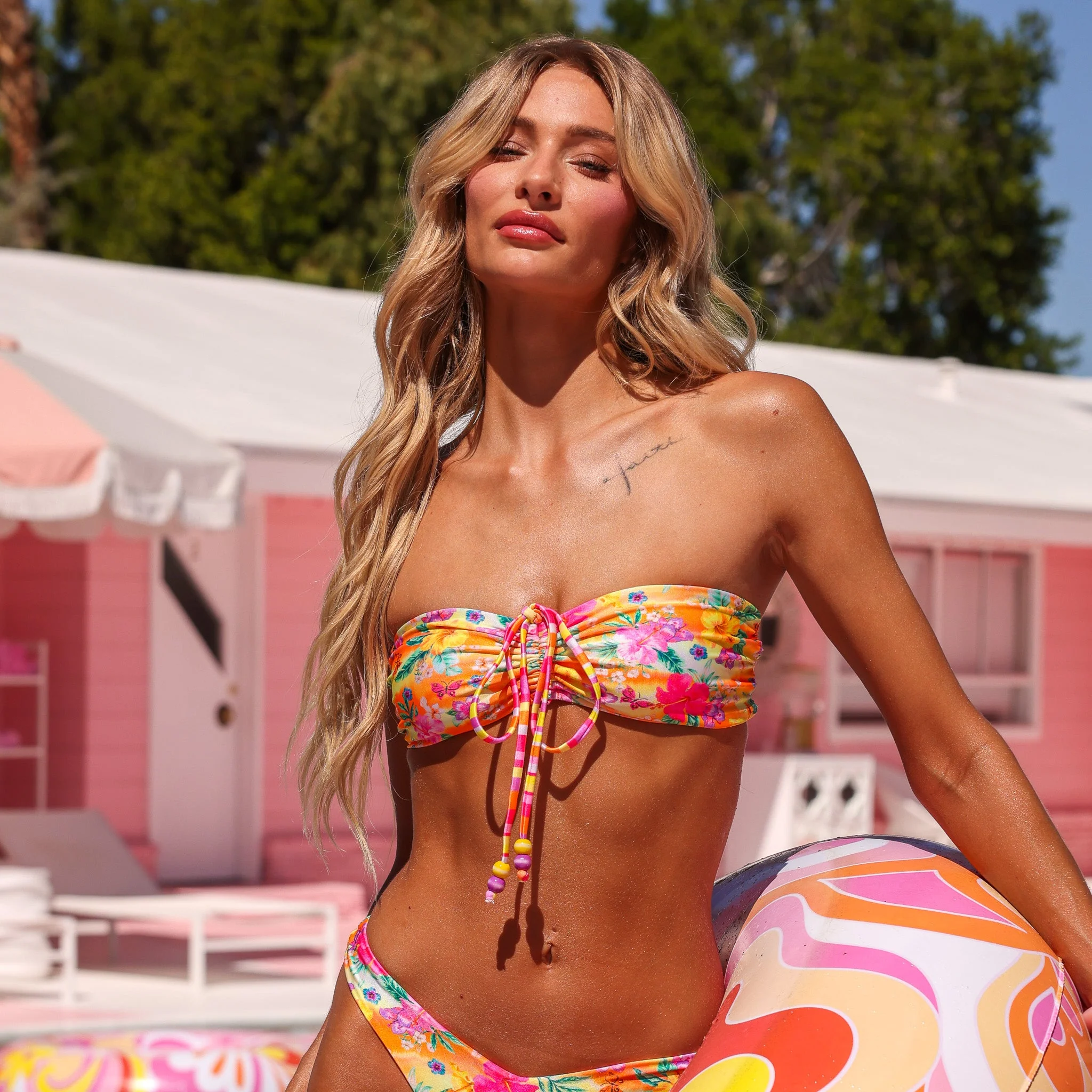 Ruched Tie Bandeau Bikini Top - Peachy Pocket - Image 2