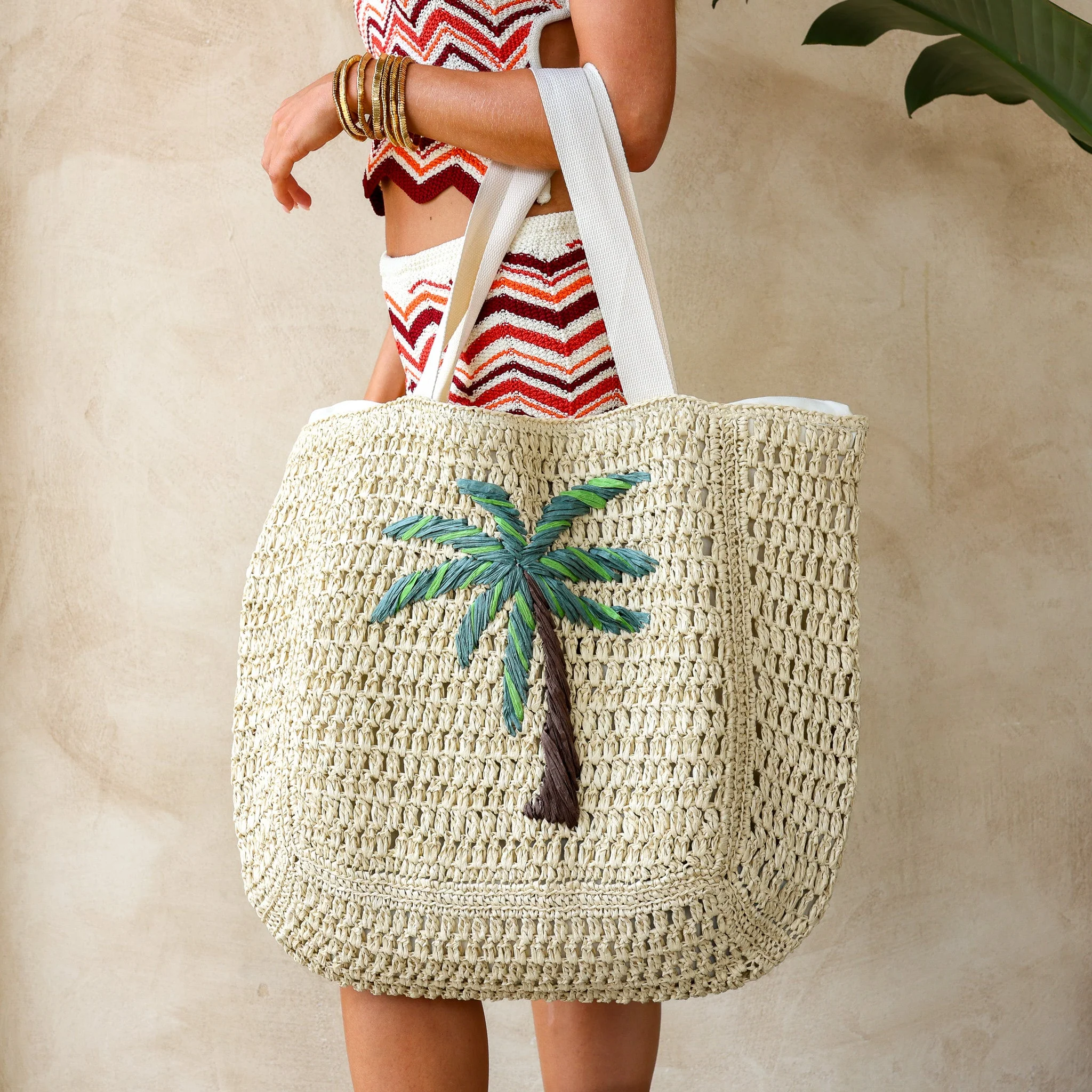 Straw Beach Tote Bag - Palm Breeze - Image 4